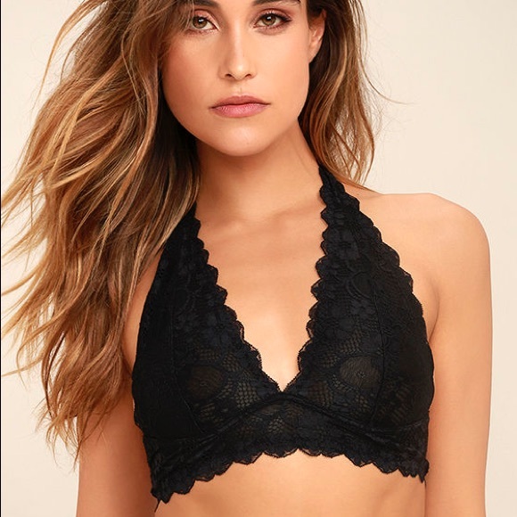 Free People Galloon Halter Lace Bralette (2 available: black & grey) - Picture 3 of 14